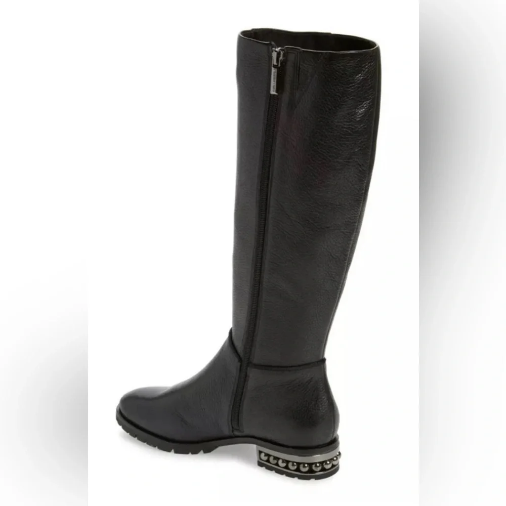 KARL LAGERFELD Seine Metal Pearl Embellished Knee-High Leather Boots Brown 8
